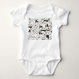 Doodle Katzen: lustiges, nahtloses Muster. Baby Strampler