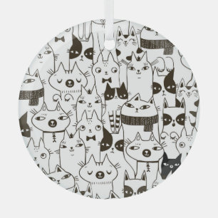 Doodle Katzen: lustiges, nahtloses Muster. Ornament Aus Glas