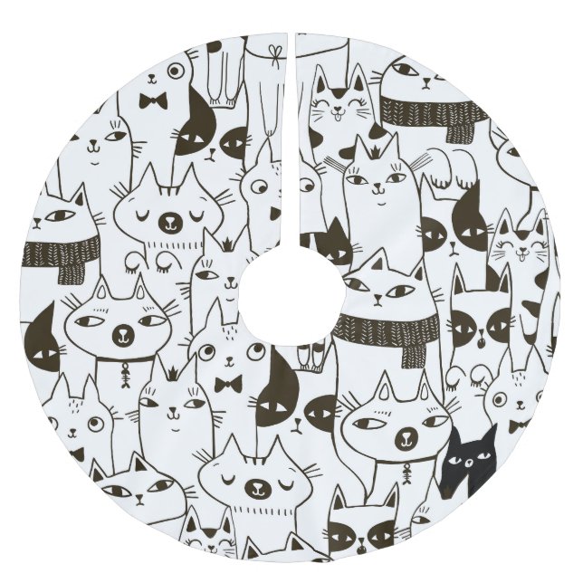 Doodle Katzen: lustiges, nahtloses Muster. Polyester Weihnachtsbaumdecke (Vorderseite)
