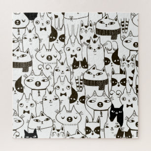 Doodle Katzen: lustiges, nahtloses Muster. Puzzle