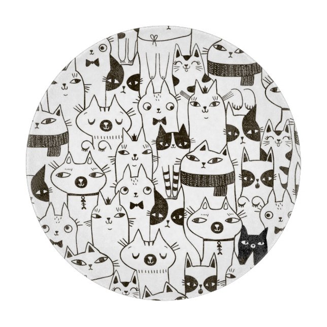 Doodle Katzen: lustiges, nahtloses Muster. Schneidebrett (Vorderseite)