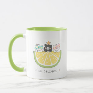 Doodle Katzen mit Zitronenschnitt Sommer.Hintergru Tasse