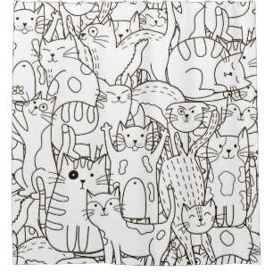 Doodle Katzen: schwarz-weiß. Duschvorhang