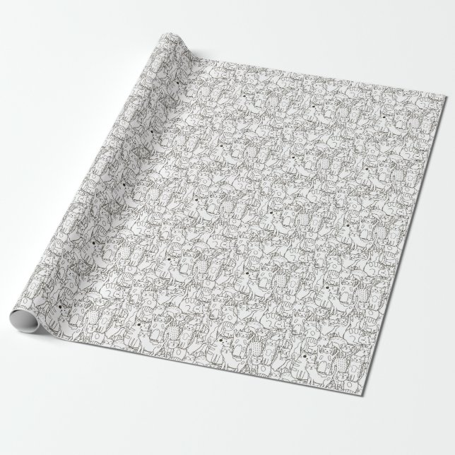 Doodle Katzen: schwarz-weiß. Geschenkpapier (Ungerollt)