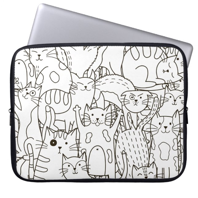 Doodle Katzen: schwarz-weiß. Laptopschutzhülle (Vorderseite)