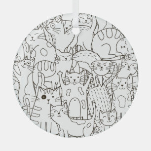 Doodle Katzen: schwarz-weiß. Ornament Aus Glas