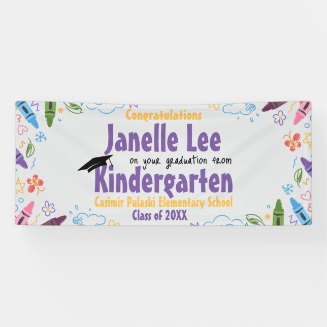 Doodle Kindergarten Graduierungsparty Banner (Horizontal)