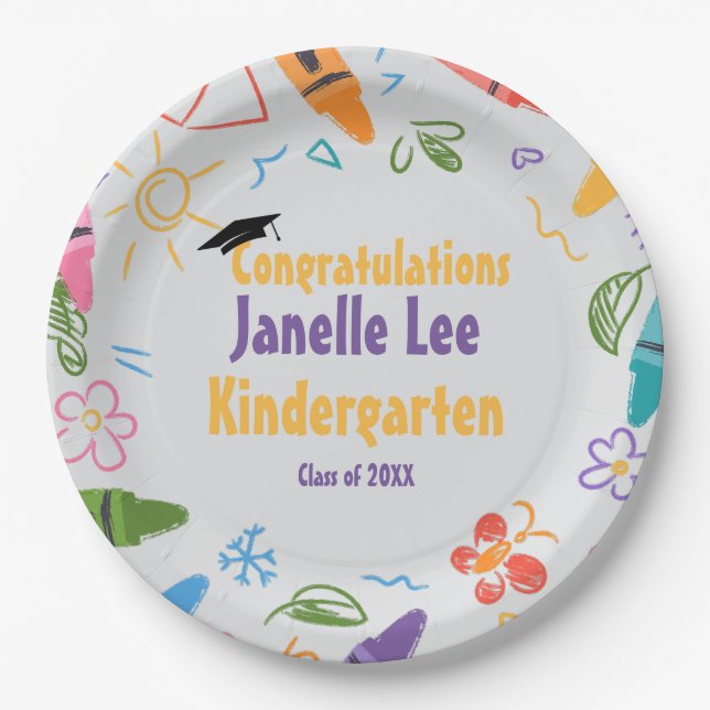 Doodle Kindergarten Graduierungsparty Pappteller (Vorderseite)
