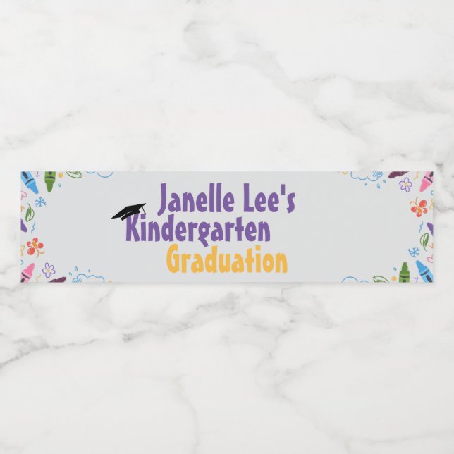 Doodle Kindergarten Graduierungsparty Wasserflaschenetikett (Einzelnes Label)