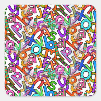Doodle Kleinbuchstaben-Alphabetmuster Quadratischer Aufkleber