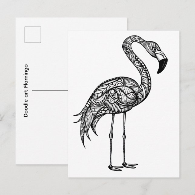 Doodle-Kunst Flamingo Postkarte (Vorne/Hinten)