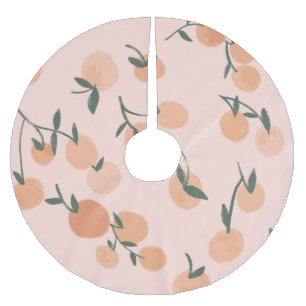 Doodle-Kunst: Orange Cherry Vintage-Muster Polyester Weihnachtsbaumdecke