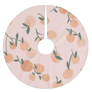 Doodle-Kunst: Orange Cherry Vintage-Muster Polyester Weihnachtsbaumdecke