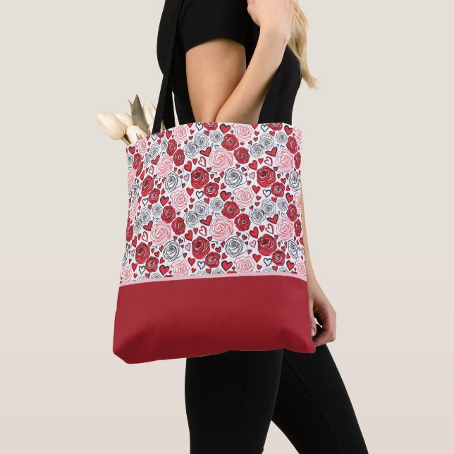 Doodle-Kunststil rote rosa Rosen Herzen Valentinst (Von Nahem)