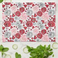 Doodle-Kunststil rote rosa Rosen Herzen Valentinst