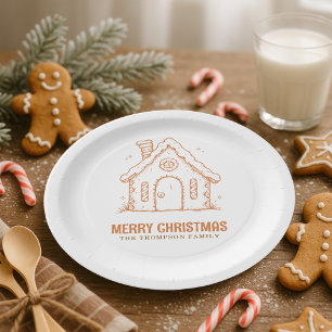 Doodle Lebkuchenhäuschen Frohe Weihnachten Pappteller