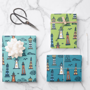 Doodle Lighthouse Wrapping Paper Set 3 Geschenkpapier Set