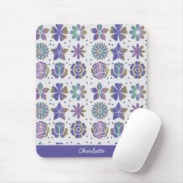 Doodle lila Blumenmuster personalisierter Name Mousepad (Mit Mouse)