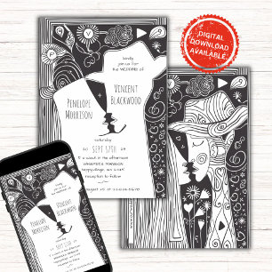 Doodle Line Art Couple Wedding Einladung