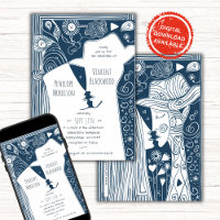 Doodle Line Art Couple Wedding Einladung