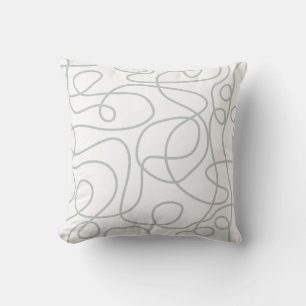 Doodle Line Art Muster   Light GrayGreen on White Kissen