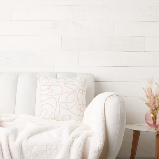 Doodle Line Art Muster | Peach/Apricot auf Weiß Kissen (Liege)