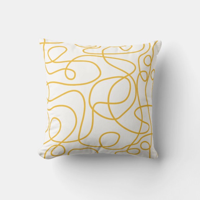 Doodle Line Art Pattern | Mustard Yellow on White Kissen (Vorderseite)