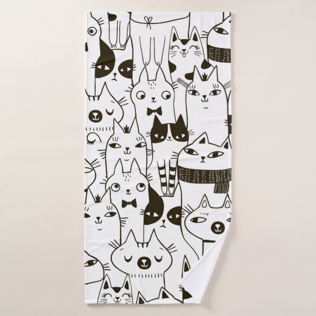 Doodle lustige Katzen nahtloses Muster.  Badehandtuch (Badehandtuch)