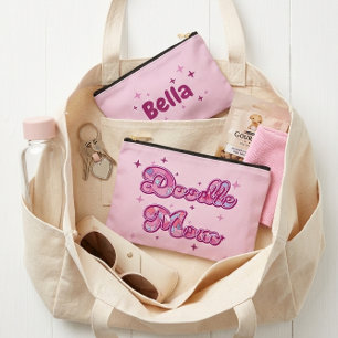 Doodle-Mama Rosa Herzen Personalisierter Name Zubehörtasche