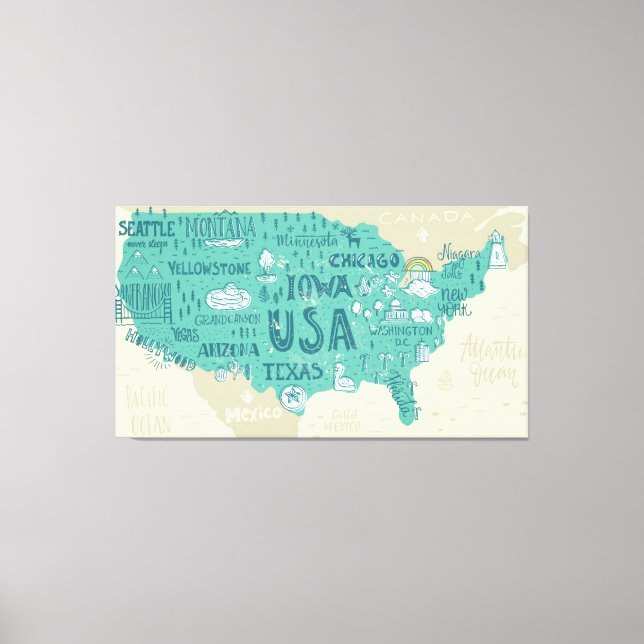 Doodle Map USA Leinwanddruck (Vorderseite)