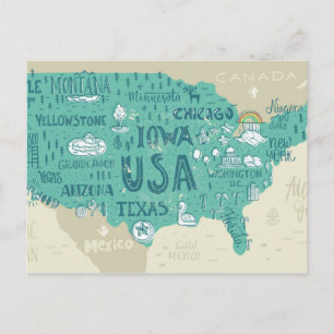 Doodle Map USA Postkarte