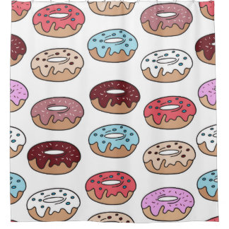 Doodle mehrfarbiger Donuts Hintergrund. Duschvorhang