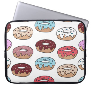 Doodle mehrfarbiger Donuts Hintergrund. Laptopschutzhülle
