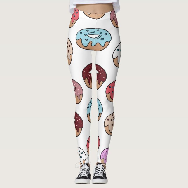 Doodle mehrfarbiger Donuts Hintergrund. Leggings (Vorderseite)