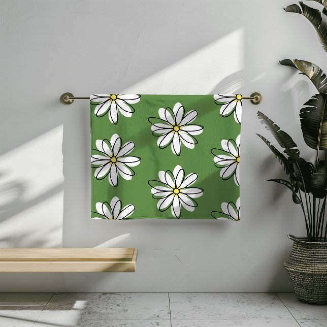 Doodle Modern Daisy Green Badezimmer Dekoration Badhandtuch Set (Von Creator hochgeladen)