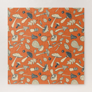 Doodle Mushroom Vintag Nahtloses Wallpaper Puzzle
