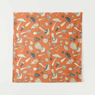 Doodle Mushroom Vintag Nahtloses Wallpaper Wandteppich