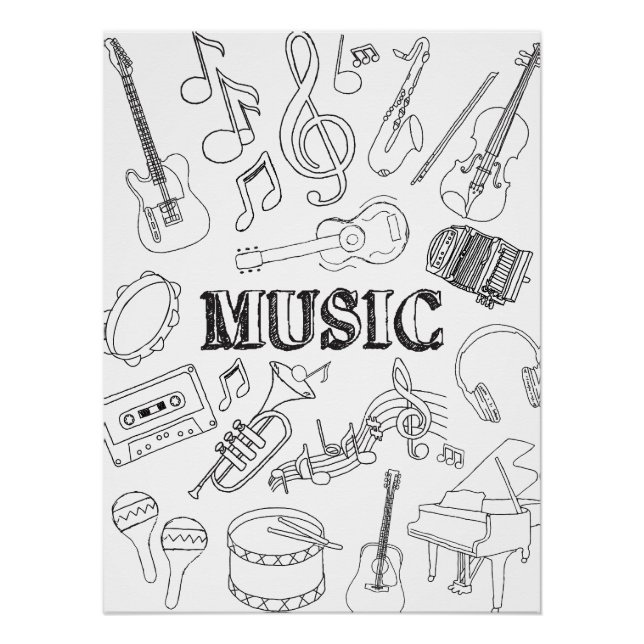 Doodle Music Colorieren Poster (Vorderseite)