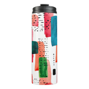 Doodle nahtloses Muster der Aquarellfarben orange  Thermosbecher