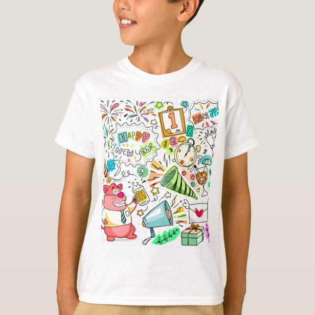 Doodle-Neujahr-Party T-Shirt (Vorderseite)