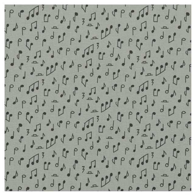 Doodle Noten schwarz auf mittelgrau Stoff (Nahaufnahme)