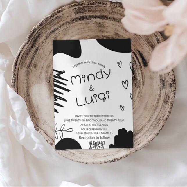 Doodle Organic Shapes Script Wedding Einladung (Von Creator hochgeladen)