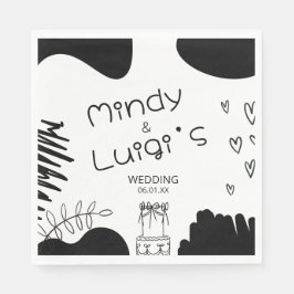 Doodle Organic Shapes Script Wedding Serviette