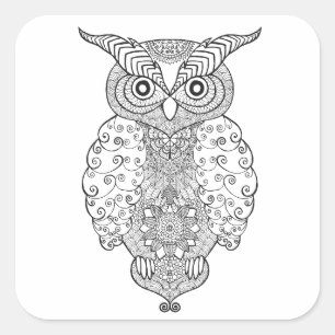 Doodle Owl Quadratischer Aufkleber