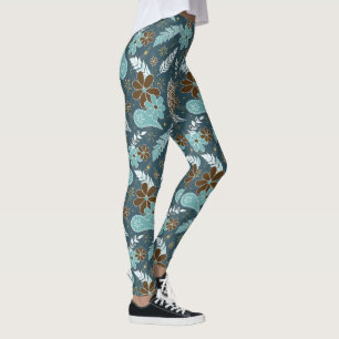 Doodle Paisfieder feathers Blume boho Muster aquam Leggings