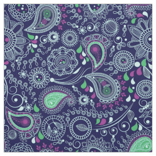 Doodle Paisley Muster dunkelblau Stoff