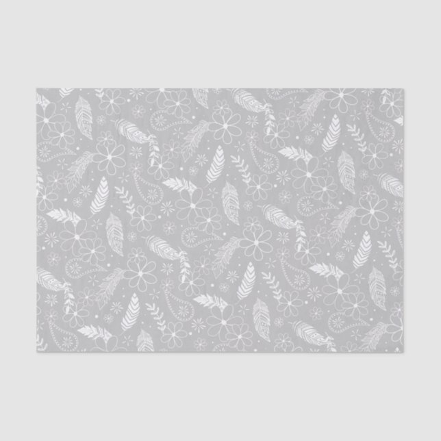 Doodle Paislies feathers Blume grau oder JEDE Farb Seidenpapier (Vorderseite)