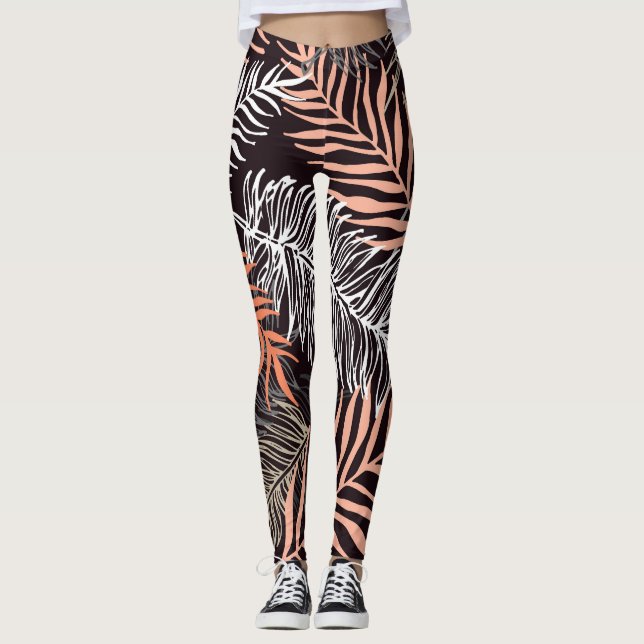 Doodle Palm: HandGezeichnet Blattmuster. Leggings (Vorderseite)