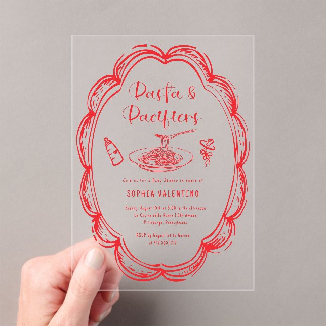 Doodle Pasta and Pacifiers Baby Shower  Acryleinladungen (Insitu (Handheld))
