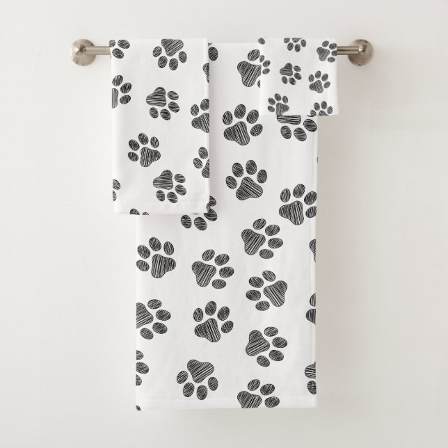 Doodle Paws, Dog Paws, Black Paws Badhandtuch Set (Insitu)